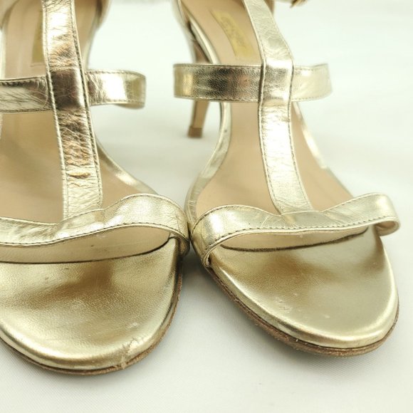 Dee Keller Womens Gold Leather Open Toe Strappy Stiletto Heels Size US 7.5 EU 38 - Picture 7 of 13